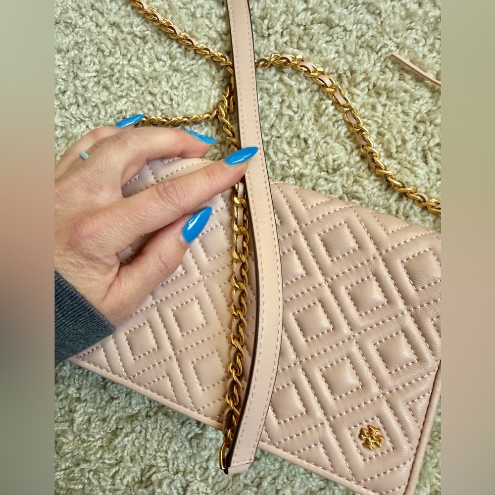 Tory Burch Fleming Flat Wallet Crossbody Shell Pink - Picture 10 of 16